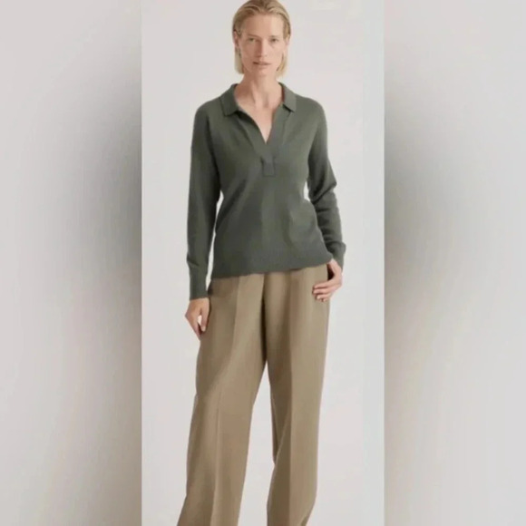 🆕 Theory Polo Collar 100% Soft Cashmere Pullover Sweater Small Olive - Picture 3 of 12